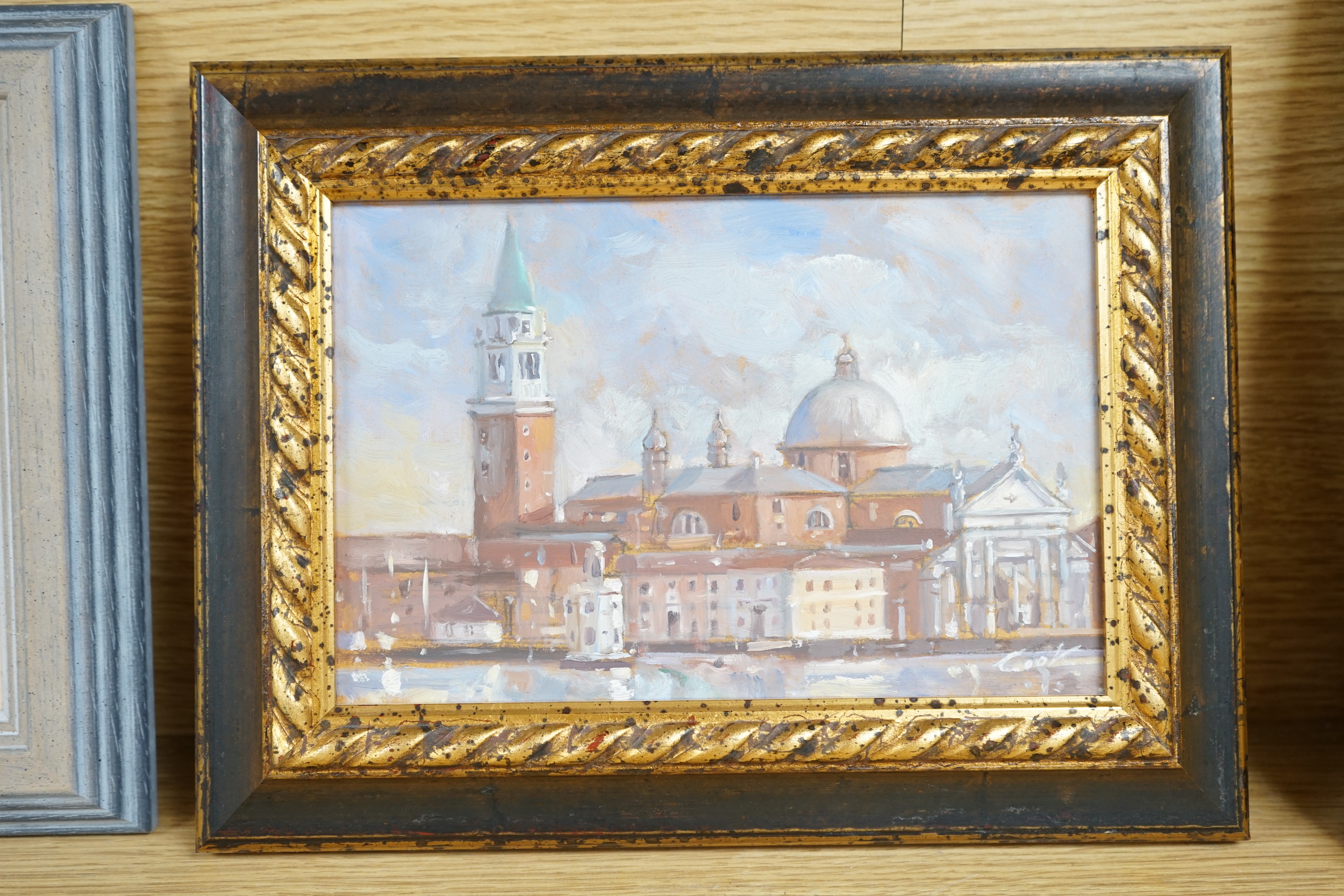 Stephen T. Cook, oil on board, Santa Maria Della Salute, Venice, signed, inscribed gallery label verso, 14.5 x 22cm